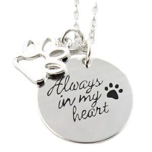 Dog Always In My Heart Paw Print Silver Plated Charm Necklace NWT